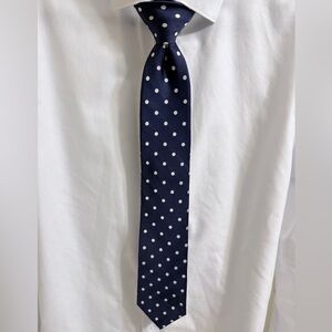 Tommy Hilfiger Dark Blue Silk Tie with White Polka Dots
